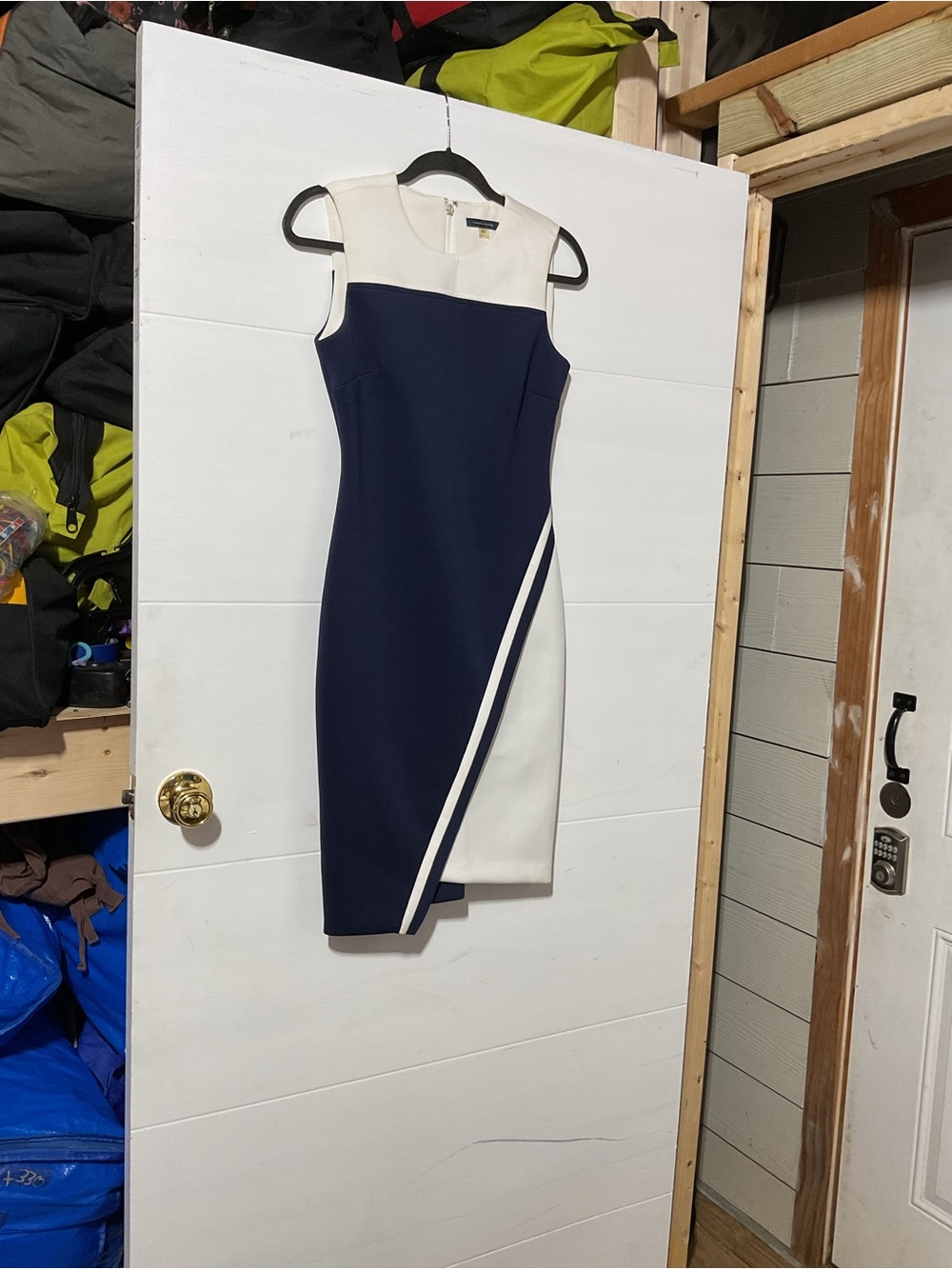 Tommy Hilfiger Navy and White Colorblock Midi Sheath Dress